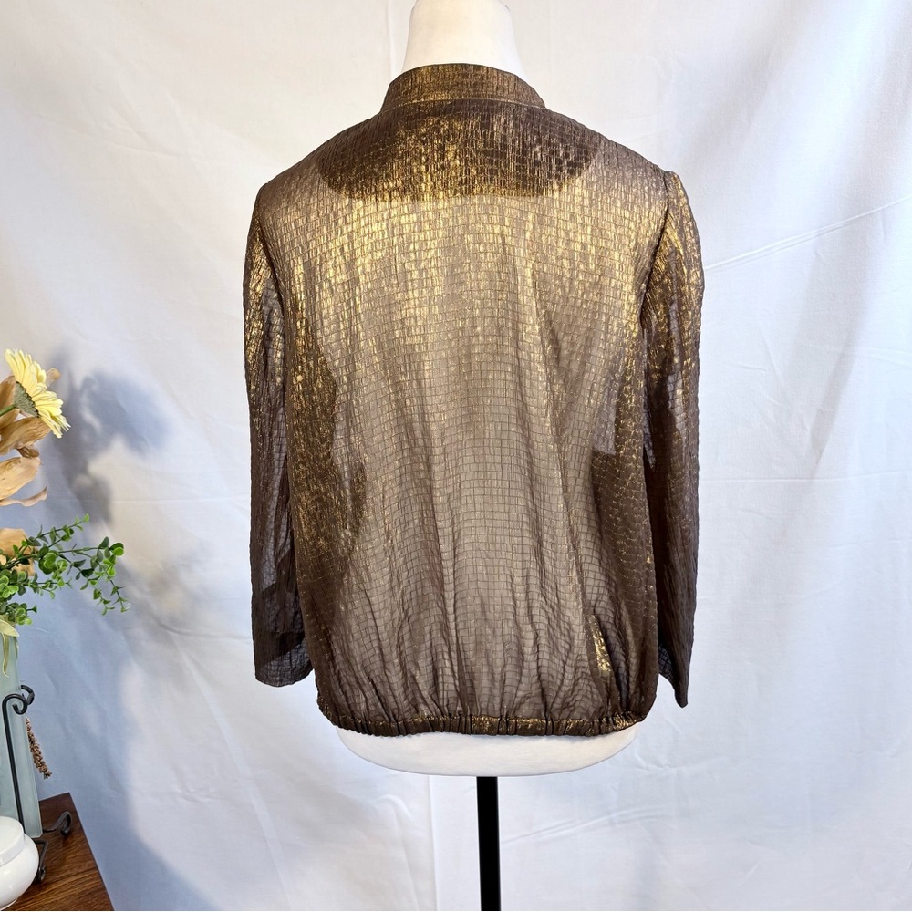 Diane von Furstenberg Metallic Chiffon Zip Jacket Copper Brown Sz 6💚 - Picture 6 of 12